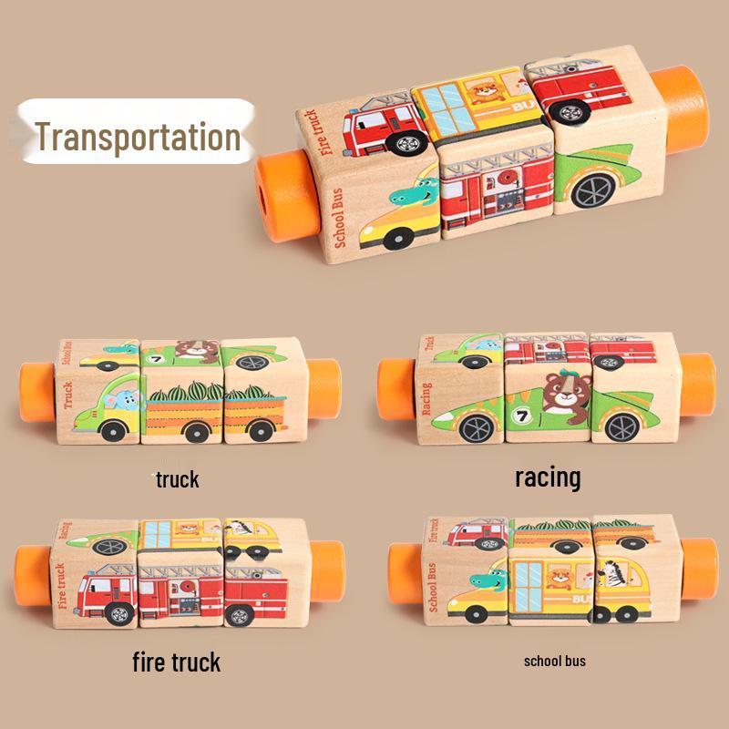 Solid Wood Rotating Building Blocks: Educational Puzzle for Early Learning