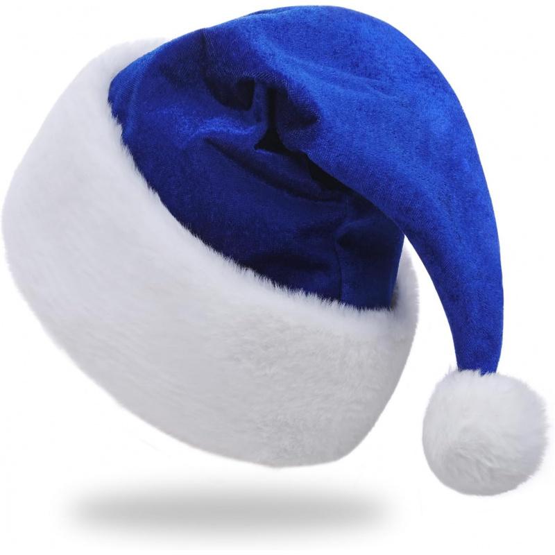 Blue Velvet Christmas Hat for Adults, Festive Holiday Party Accessory, Comfortable & Stylish New Year Celebration Item