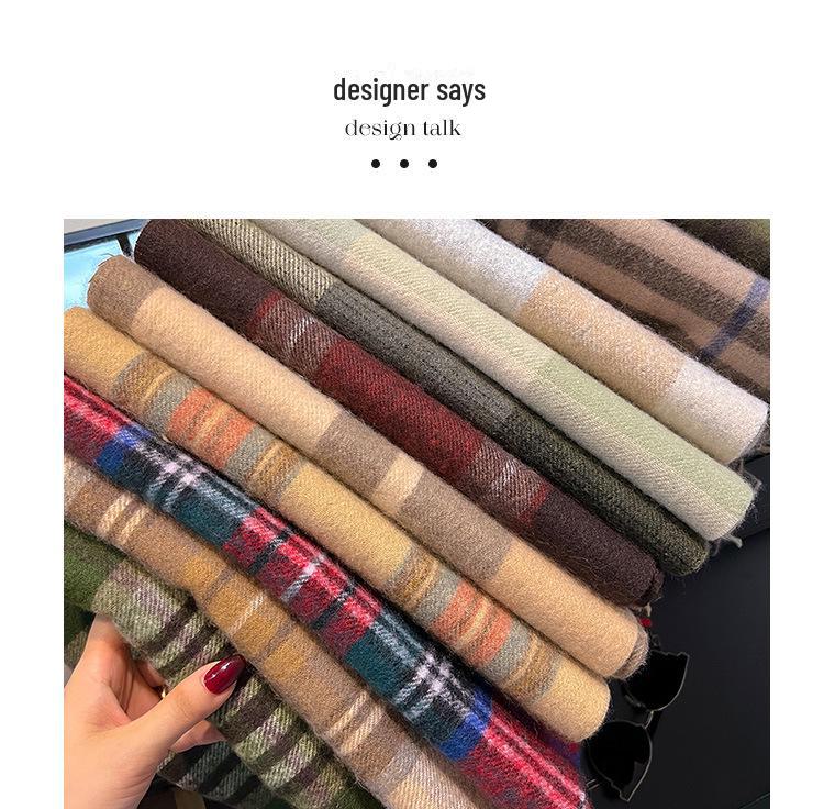 2024 Британский красный клетчатый шарф из искусственного кашемира: Теплый зимний подарочный платок на шею