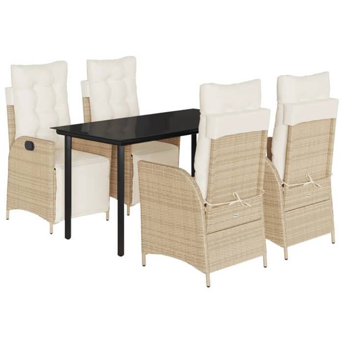 VidaXL Ensemble à Manger de Jardin avec Coussins 5 pcs, Table et Chaises avec Dossier et Repose-pied Réglables, Meubles 3213443