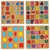 Colorful Alphabet Number Shape Matching Wooden Early Educational Toys Board 3D Puzzle Kids Montessori Preschool Children Gift
