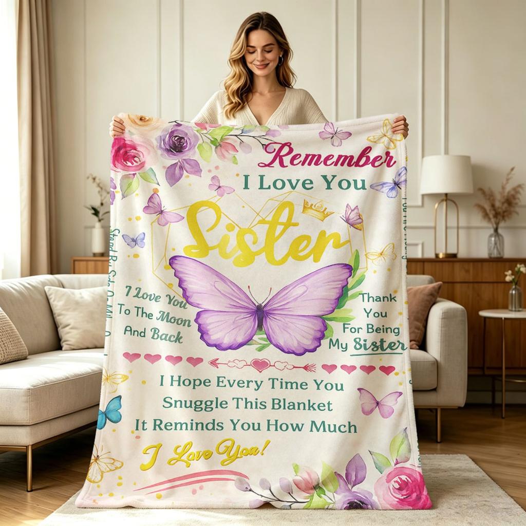 All Season Soft Flannel Sister Floral Butterfly Print Blanket Warm Cozy Throw Blanket for Sofa Bedroom Living Room Office Relaxing Gift for Sister