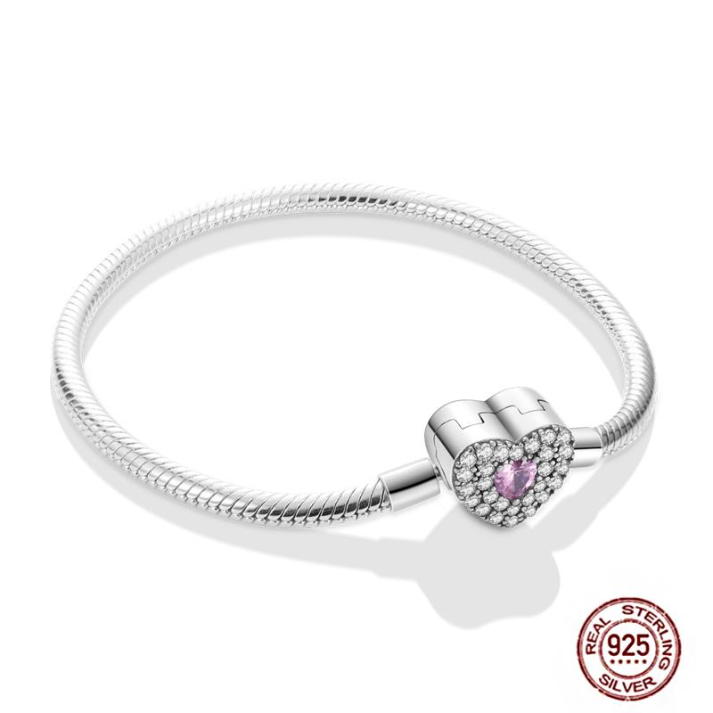 17-20CM Star Moon Bracelet 925 Copper Pink Heart Clover Charms Snake Chain Luminous Bracelet For Women DIY Birthday Zircon Gift