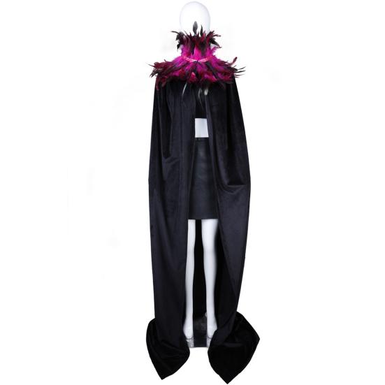 Хэллоуинская шаль из бархатной ткани, плащ костюма демона ангела, легкая застежка, воротник из искусственных перьев, плащ для косплея на Хэллоуин
