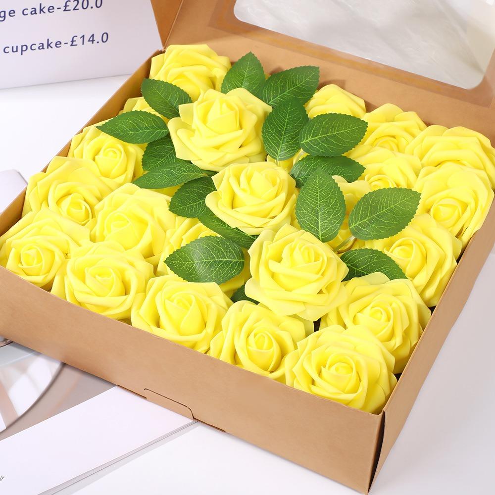 25Pcs Artificial Rose Flowers Foam Fake Faux Flowers Roses for DIY Wedding Bouquets Decoration Party Home Decor Garden Ornament