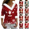 Women's T Shirt Tee Christmas Shirt Long Sleeve Party Christmas Print Fleece Collar V Neck Top