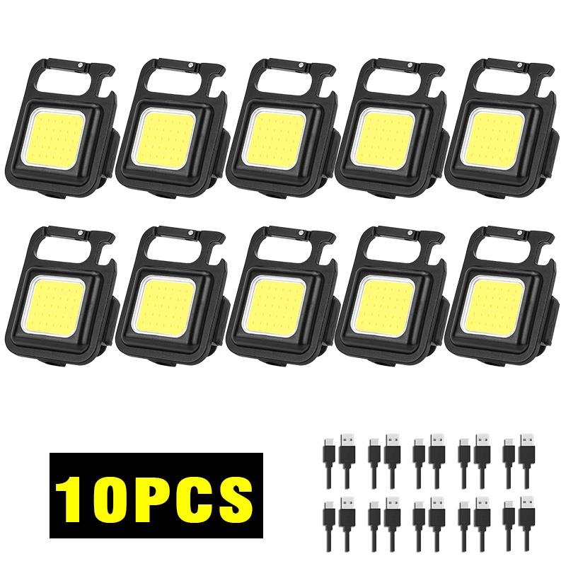 Мини-магнитный COB-брелок-фонарик 1-10 шт. Яркий USB-фонарик с зарядкой, 3 режима освещения, портативный складной кронштейн, рабочая лампа