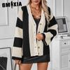 Color Contrast Striped Women's Sweater Cardigan Autumn and Winter Casual Loose Women's Knitwear