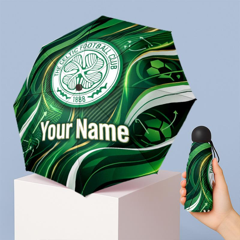 Celtic FC Manual Five Fold 8 Rib Umbrella Support Custom Text, Lightweight Travel Umbrella