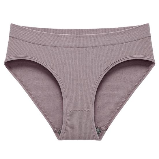 Women Panties Solid Color Elastic Mid Waist Seamless Thin Thread Soft Anti Septic Breathable Intimate Clothes Lady Underwear Briefs