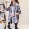 Женская весенне-осенняя рубашка с длинным рукавом свободного кроя в клетку с начесом