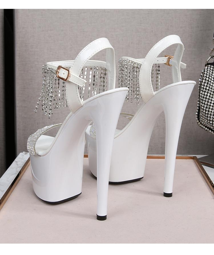 Женские туфли на шпильке, пикантные модные сандалии с пайетками и бахромой, серия 181, каблук 16,5 см, платформа 7 см, LFD