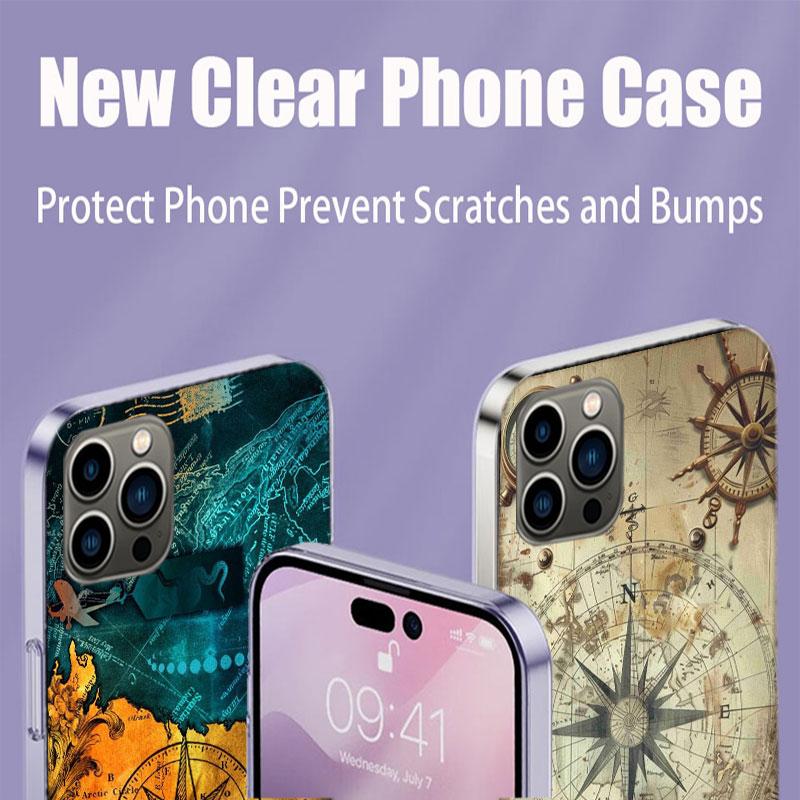 Чехол для телефона с компасом, картой и путешествием для iPhone 17 Air 15 Pro 14 Plus 16 Pro Max 12 13 Mini 11 16E X XS Чехол Милый Fundas