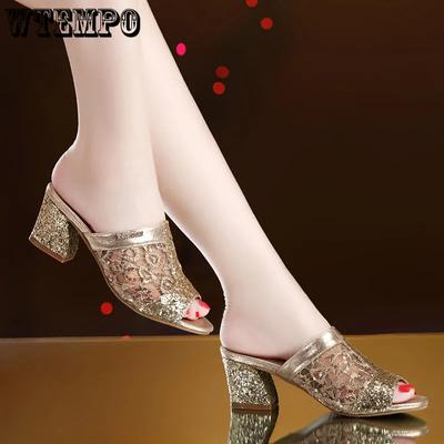 Универсальные сандалии большого размера, женские сетчатые тапочки на высоком каблуке, однотонные дышащие летние сандалии с открытым носком