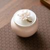 Pink Handmade Pinch Flowers Tea Canister Cute Creative Ceramic Sealing Jar Household Moisture Tea Storage