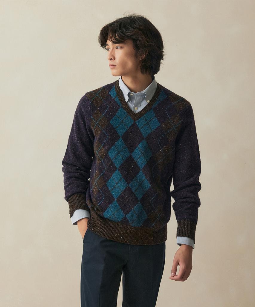 BROOKS BROTHERS Archive Argyle V-Neck Sweater (Purple) (Bbwnmm3931Tew)