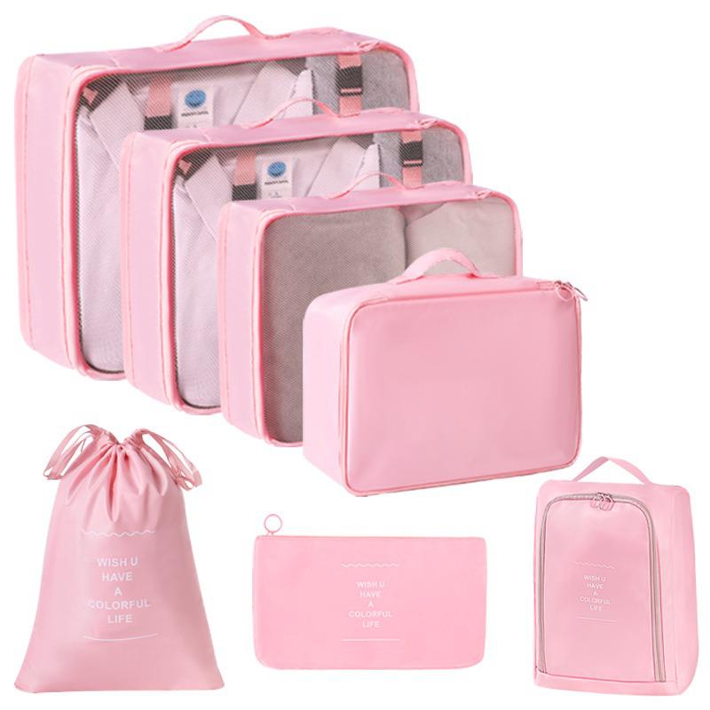 Travel Storage Bag Set - 7-Piece Multi-functional Compartment Bags for Clothes & Cosmetics