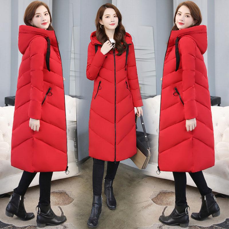 Высокое качество, модный женский длинный тонкий пуховик с капюшоном, толстое пальто, пуховик, хлопковая подкладка