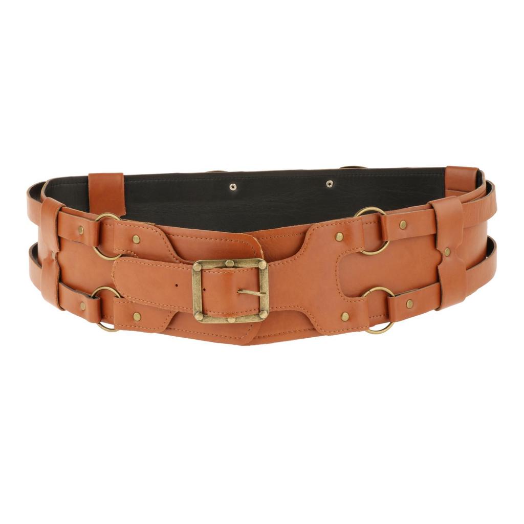 Durable Medieval Knight Belt Costume Wrap Around with Prong Buckle Adjustable PU Leather Waist