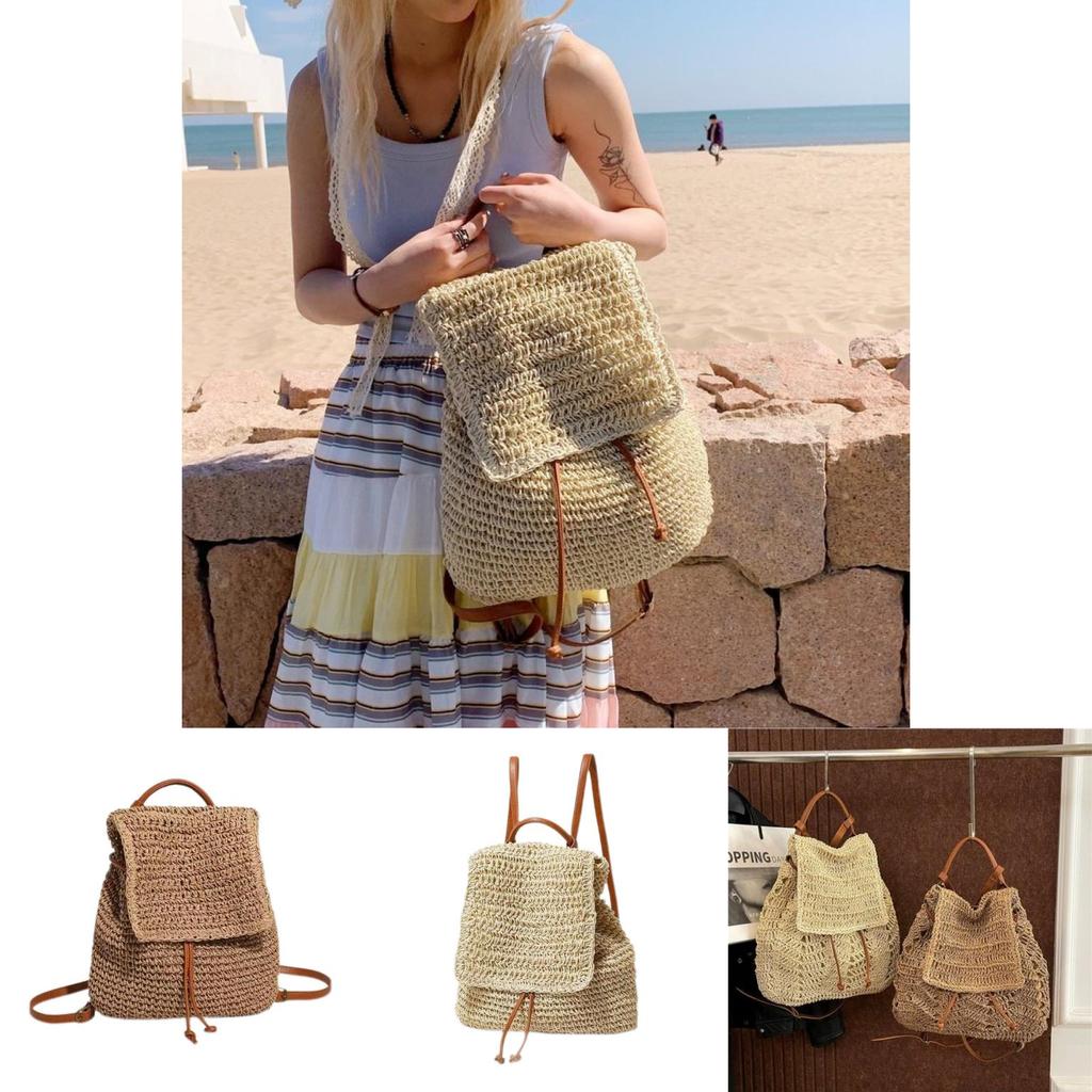 Casual Summer Woven Backpack For Women With Large Capacity And Dual Carrying Options