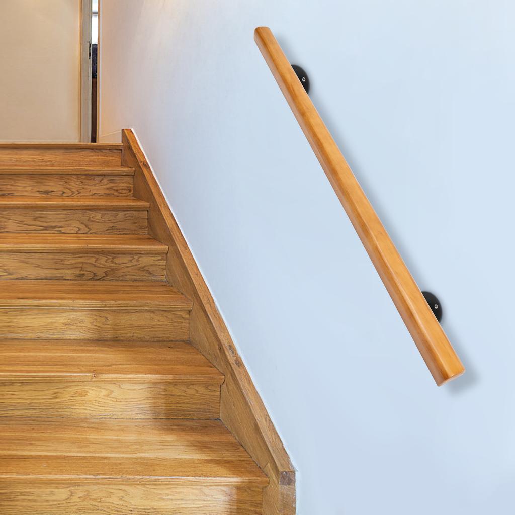 4FT Bracket Solid Wood Stair Handrail, Non-Slip Interior Staircase Safety Railing, Premium Pine Wood Guardrail Support System