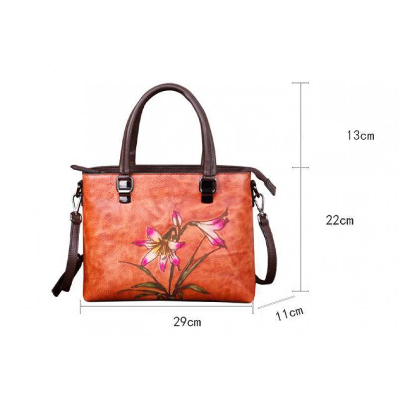 Johnature Retro Woman's Handbag Hand Painted Genuine Leather Women Shoulder Bags Leisure Floral Cowhide Messenger Bag