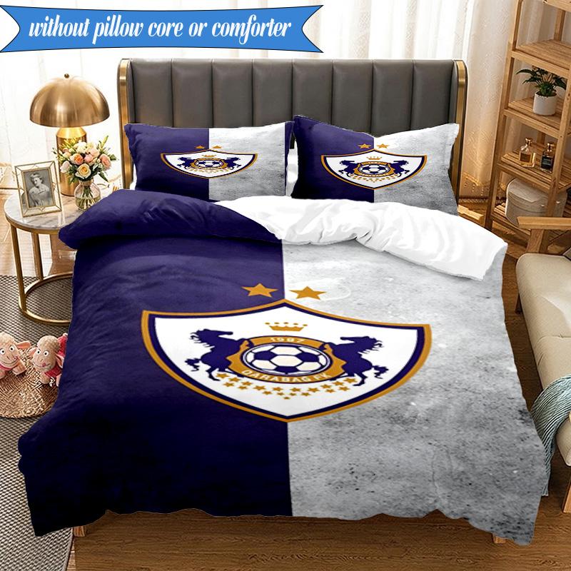 3PCS Qarabag Golden Crested Football Emblem Bedding Set 2D Printing (Includes 1 Duvet Cover + 2 Pillowcases Coreless), Bedroom decor,Fan gift