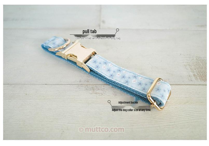 Ошейник и поводок для собак MUTTCO Blue Goose Flower с пряжкой цвета светлого золота - UDC-181J
