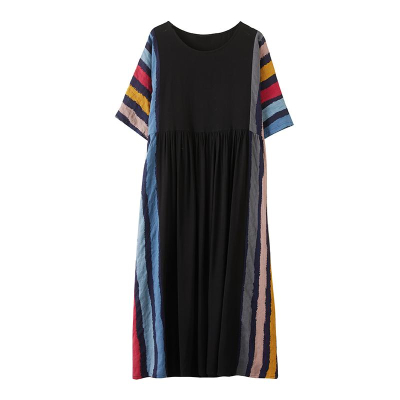 Short Sleeve Plus Size Cotton Women Casual Loose Long Dress