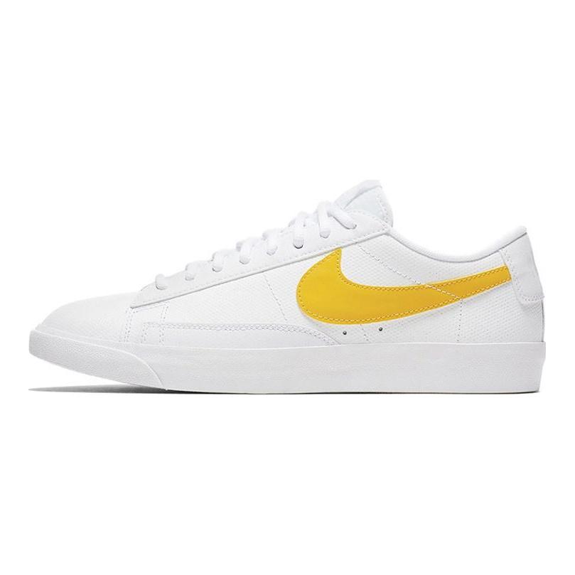 Nike Блейзер Кожа Синтетическая кожа Модные Повседневные Нескользящие Прочные Низкие Кеды для Скейтборда Унисекс Кроссовки Белый Желтый AO2788-100