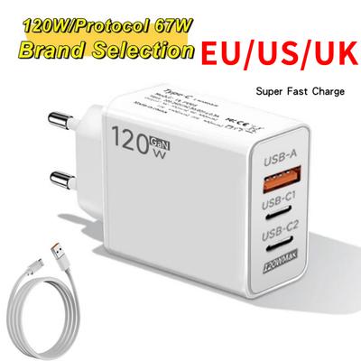 Быстрое зарядное устройство USB C 120 Вт 6A Кабель для зарядки USB на Type-C для Xiaomi iPhone Samsung Набор настенного зарядного устройства для сверхбыстрой зарядки
