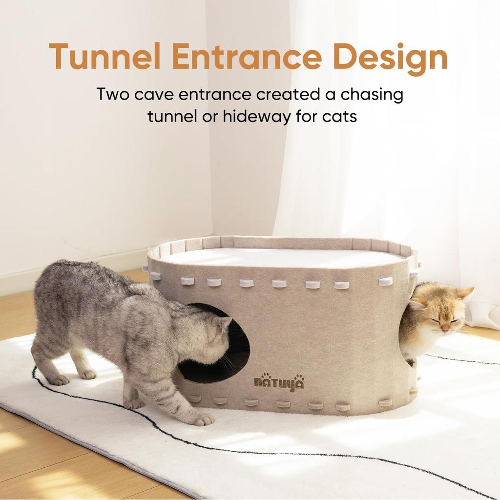 NATUYA Когтеточка Кровать для кошки Игрушка Домик для кошки Кровать для кошки Домик для кошки Снятие стресса Недостаток физической активности Игрушка для кошки Складная Кровать для питомца из войлочной ткани (Туннель цвета хаки)