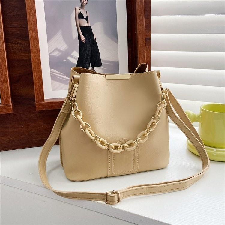 Chic Khaki Green Blue Black Yellow Brown Pu Material Women's Bucket Bag For Spring