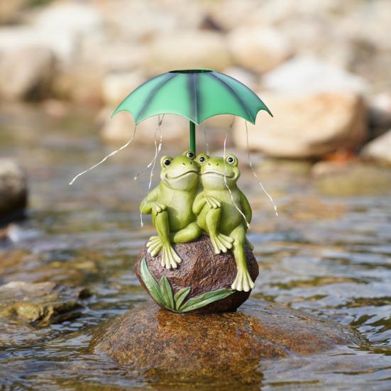 Лягушка-пара, солнечный свет, прочная конструкция из смолы, водонепроницаемая, устойчивая к ультрафиолетовому излучению, скульптура лягушки, держащей зонтик, со светодиодной подсветкой