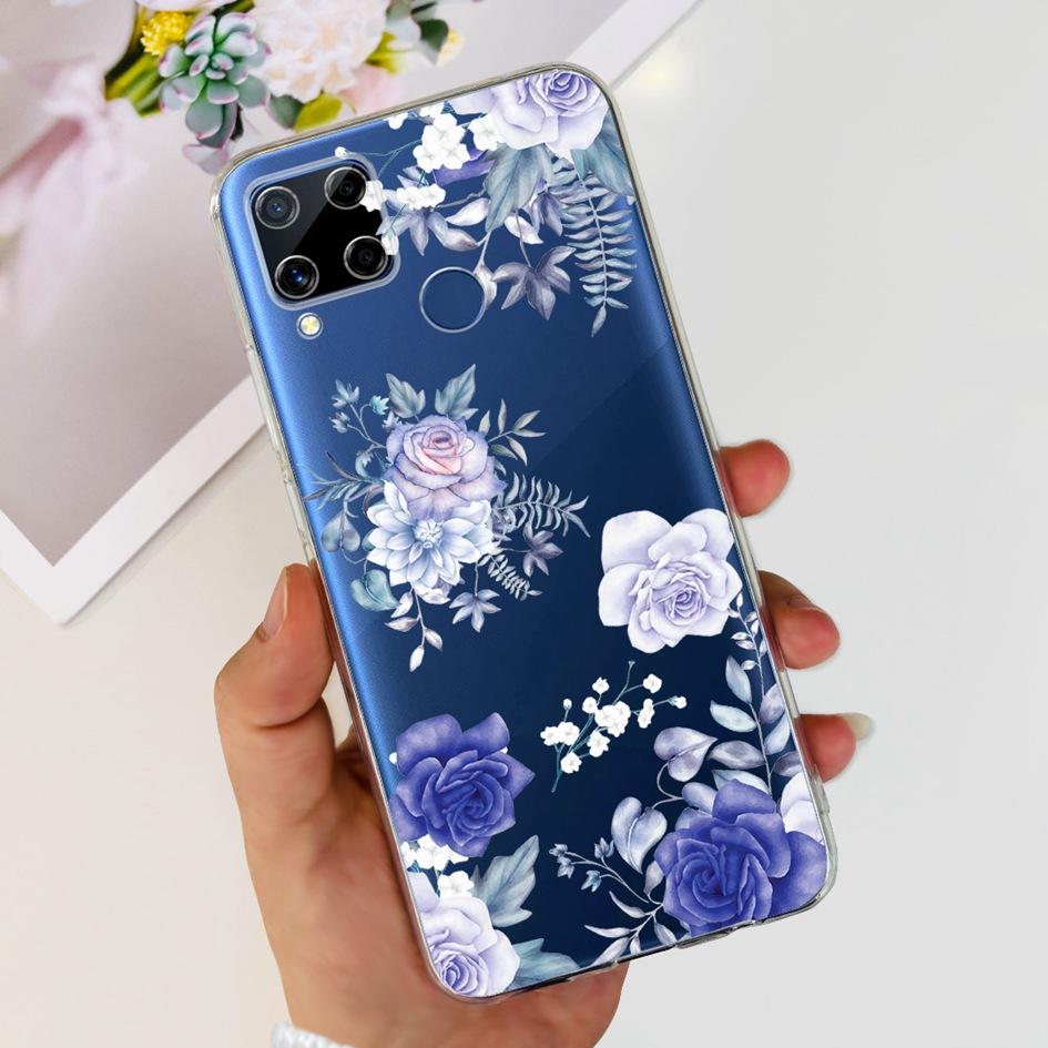 For Realme C15 Case Fashion Marble Butterfly Flower Soft TPU Phone Case For Realme C15 RMX2180 RMX2195 Coque C 15 Silicone Cover