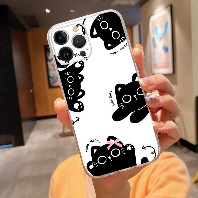 Phone Case Carcasa Funda For iPhone 17 Pro Max 17 Air 16 15 14 13 Pro Max 15 16 Pro 15Plus Cartoon Black Cats Case