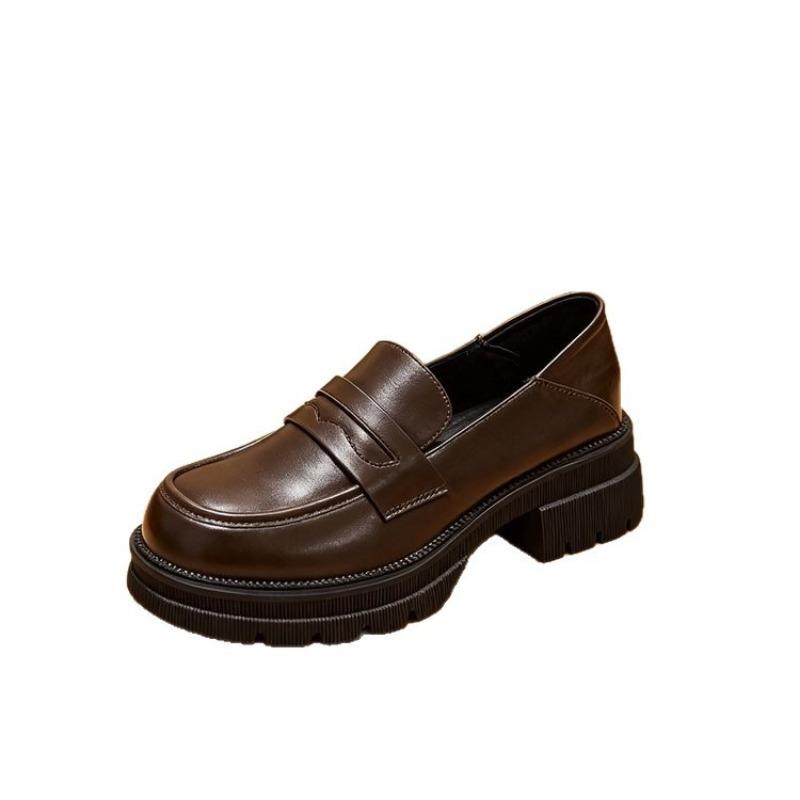 Новая обувь, увеличивающая рост, лоферы на толстой подошве, ретро одинарная обувь из мягкой кожи для женщин