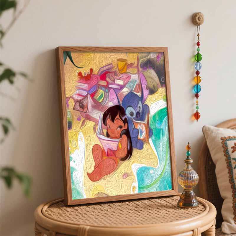 Disney Lilo Stitch Reading Oil Paint Art Painting Kit Home Wall Decor Handmade Gift For Room Bedroom Living Aesthetic Wall Art Decor