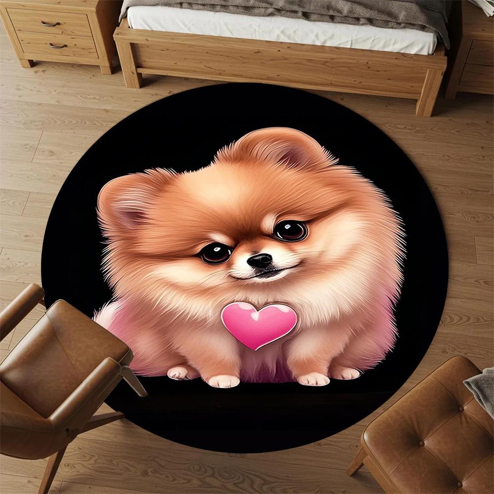 1PC Pomeranian Heart Cute Round Chair mat Area Rug - Non-Slip, Floor Mat for Office, Bedroom, home decor Christmas Gift c0528107