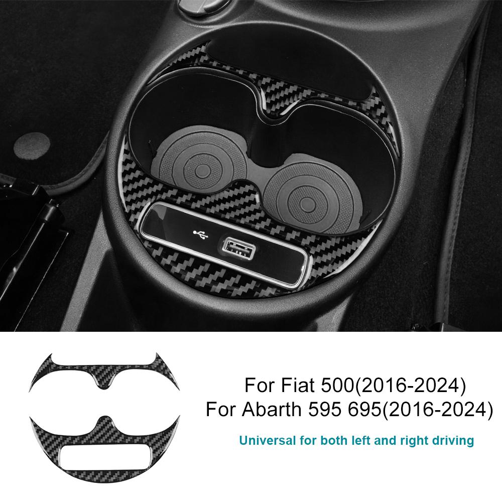 For Fiat 500/Abarth 595/695 2016 2017 2018 2019 2020 2021 2022 2023 2024 Cup Holder Frame LHD RHD Real Soft Carbon Fiber Sticker