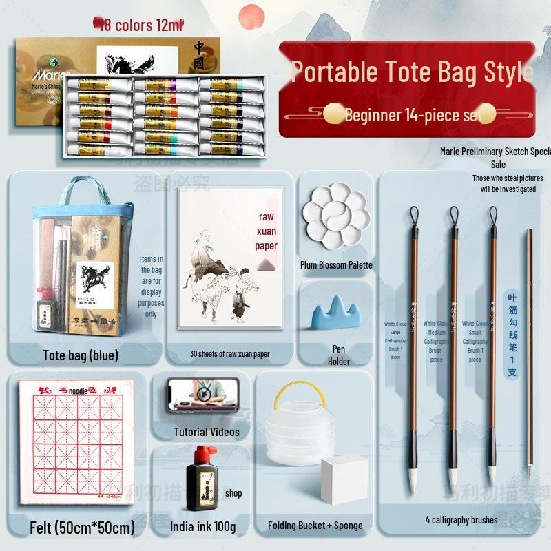 Набор Марии для начинающих из 12 цветов для детской живописи тушью с кистями