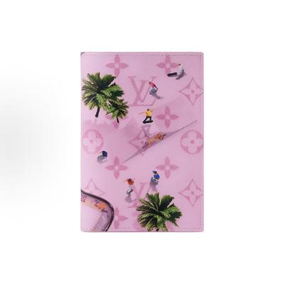 Женский чехол для паспорта из канвы с монограммой розовый