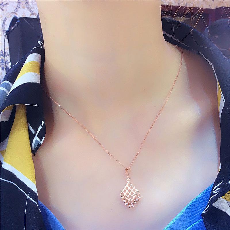 Изысканный подвеска с бриллиантом в форме ромба, из цветного золота, Russian Rhombus Diamond Pendant, покрытием из розового золота 585 пробы, Изысканная модная корейская версия, Женская цепочка на ключицу