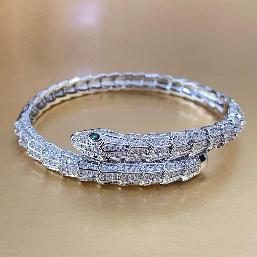 Fashion Snake Bone Shaped Zircon Bracelet Multi-layer Micro-inlaid Simple Copper Bracelet High-end Couple Style