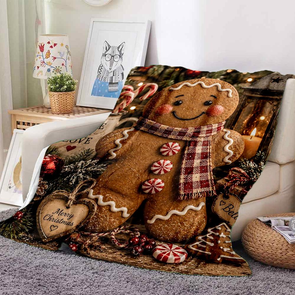 1Pc Christmas Gingerbread Decorations Blanket Soft And Comfortable Casual Warm Camping Travel Christmas Halloween Gift M91739
