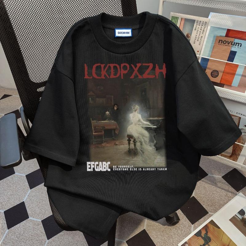 Футболка с принтом «Девушка играет на пианино» для мужчин и женщин с круглым вырезом из чистого хлопка, летний модный тренд, повседневный удобный топ с коротким рукавом для пары, Harajuku