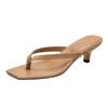 Square Toe Clip Sandals for Women Summer New High Heel Flip-flops Large Size Slim Heel Women's Outdoor Leather Slippers