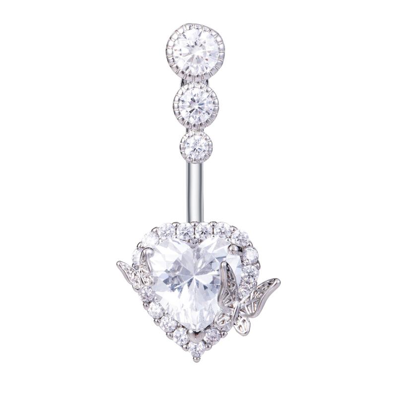 Модное кольцо для пирсинга пупка в виде бабочки и сердца, блестящее циркониевое кольцо для пирсинга пупка для женщин, сексуальные аксессуары для пирсинга тела, подарки