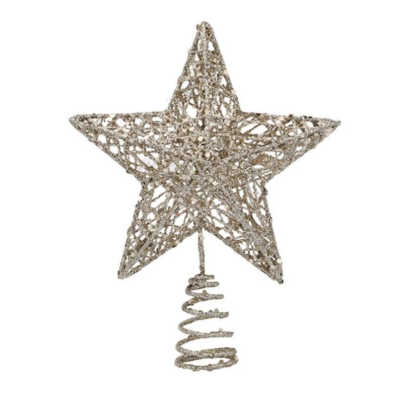 Gold Shimmering Christmas Tree Star Top Decoration Hollowed Metal Star Tree Top Ornament for Holiday Party Decoration
