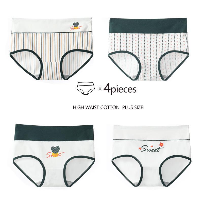 Плюс размер M-5XL Трусики с высокой талией Женское дышащее хлопковое нижнее белье Трусы с принтом Женское нижнее белье